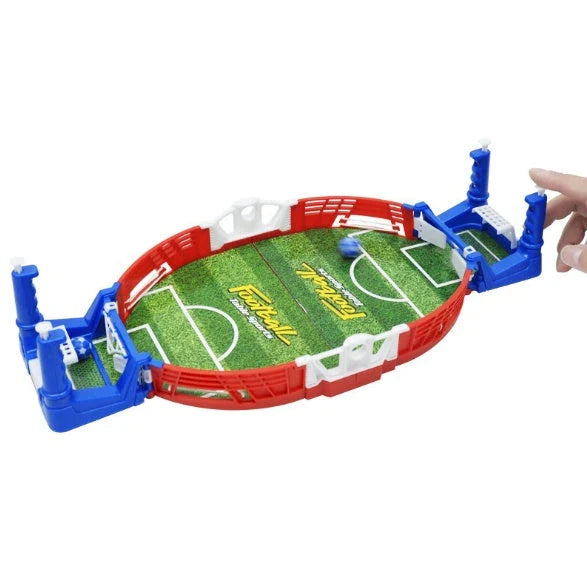 Portable tabletop mini soccer board game with blue plastic construction, perfect for indoor sports and family fun