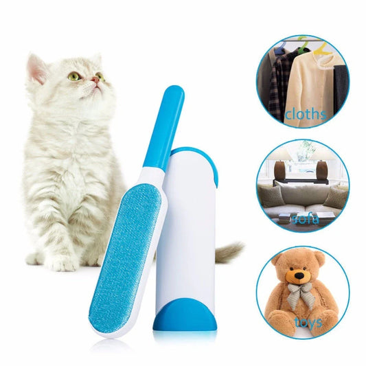 A reusable pet hair remover comb with a self-cleaning base, perfect for removing fur and lint from sofas, chairs, and other upholstery.