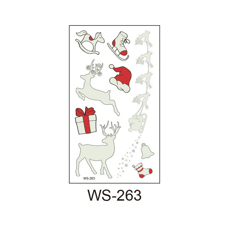 Festive Santa Claus luminous Christmas tattoo stickers with vibrant designs for parties, events, and home decor