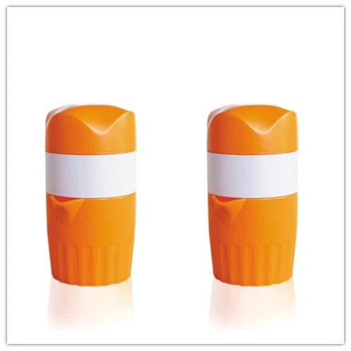 Premium manual citrus juicer with 300ml capacity, made of durable plastic and available in orange and pink colours