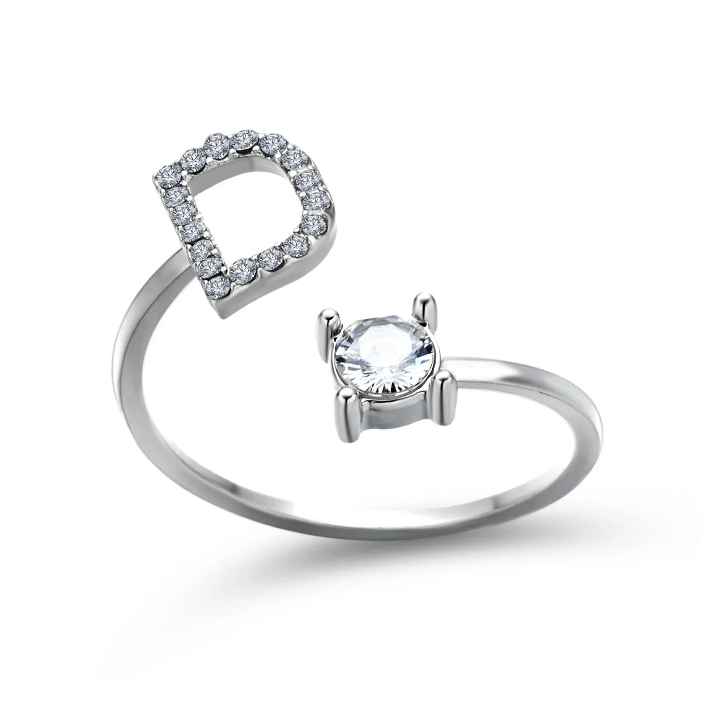 Customizable adjustable ring with 26 letters for women, featuring zircon stones and copper alloy construction