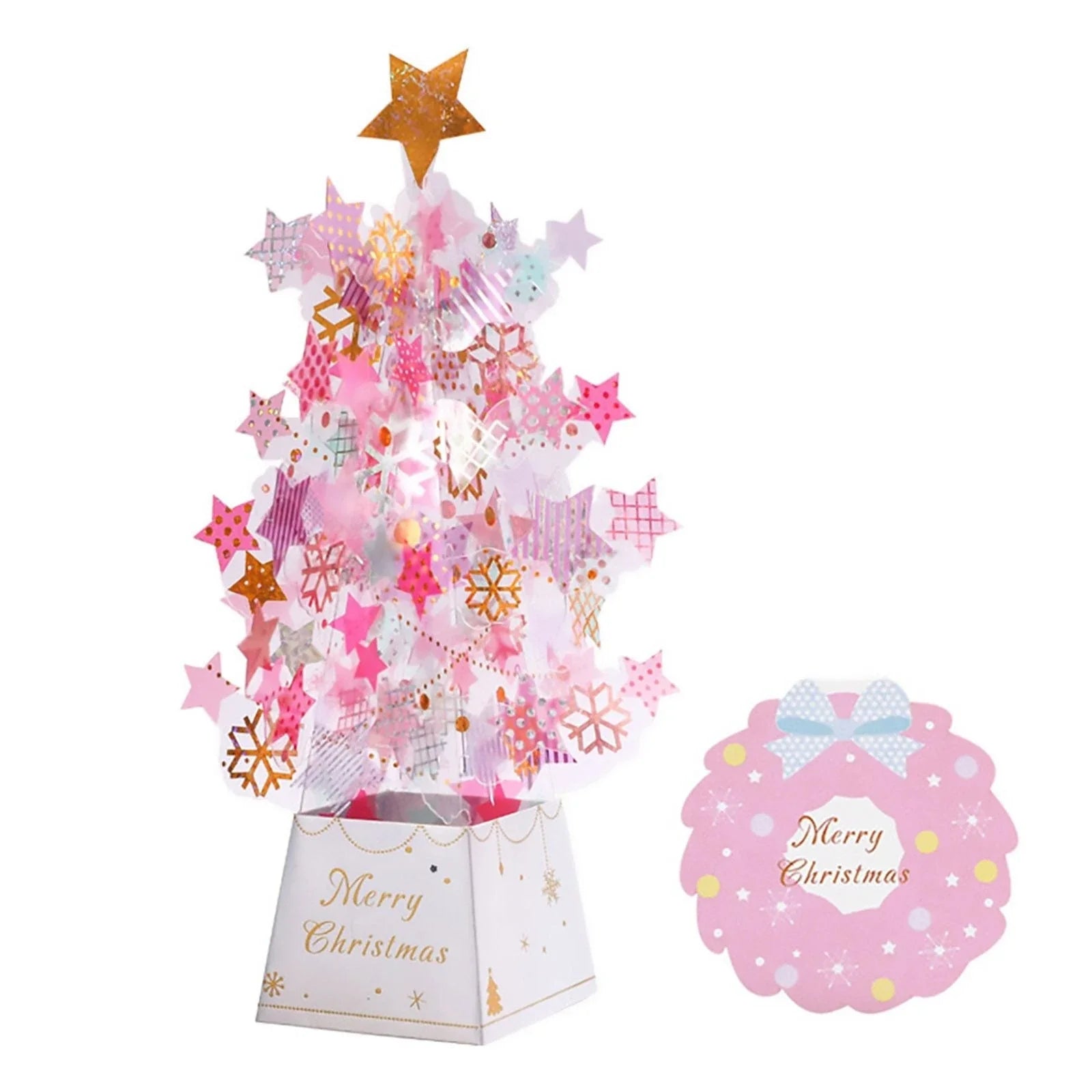 Enchanting 3D Christmas tree pop-up card with sparkling snowflake sequins, versatile for holiday and birthday celebrations