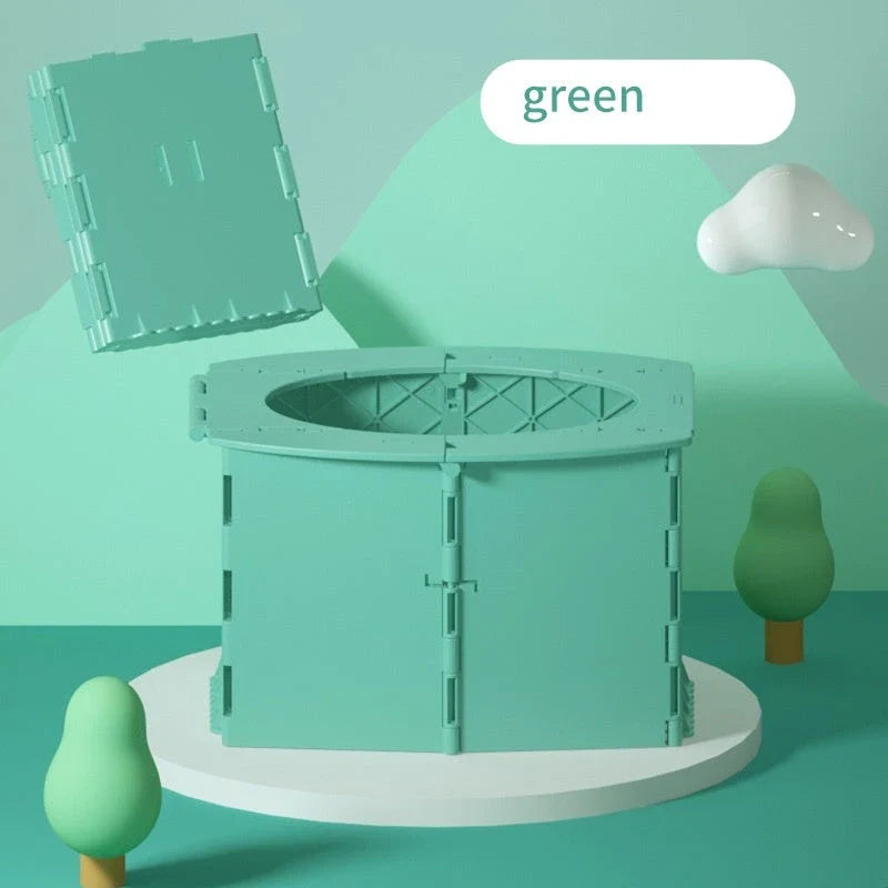 Portable folding toilet in various colours, perfect for camping, hiking, and outdoor activities