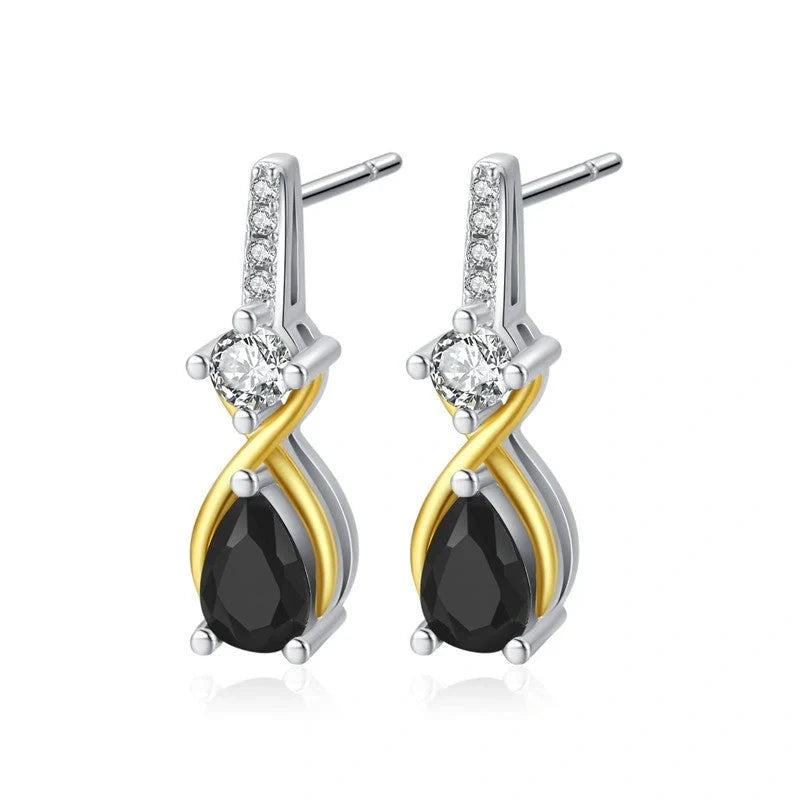 Copper Eardrops with Water Drop Zircon for Women - Black