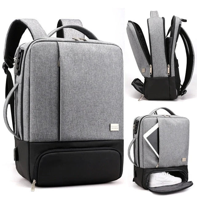 15.6 inch durable nylon laptop bag with anti-theft feature in blue, light grey, and black