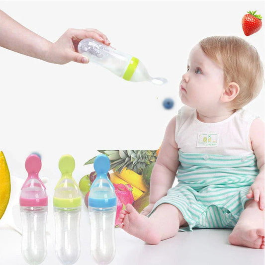 Premium silicone baby feeding set with spoon and bottle in various vibrant colours