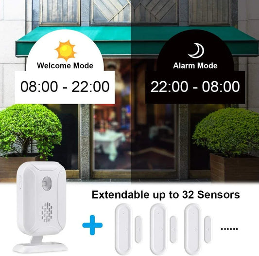 Wireless doorbell chime with 280-metre range, vibrant LED lights, and customisable settings for home and business security