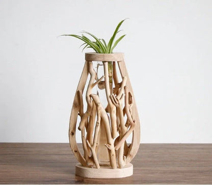 Elegant handcrafted wooden vase with intricate detailing, designed to elevate home decor