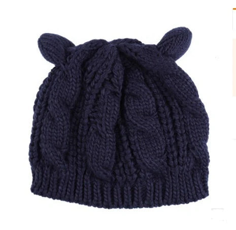 Cosy Cat Ear Knit Beanie in various colours for autumn winter warmth
