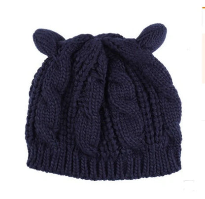 Cosy Cat Ear Knit Beanie in various colours for autumn winter warmth