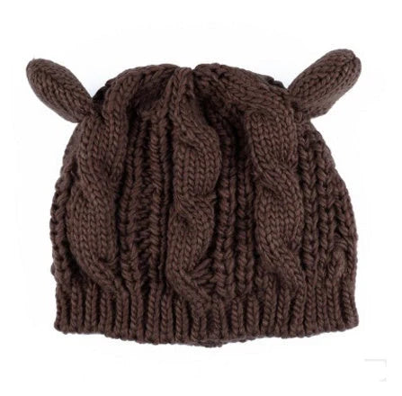 Cosy Cat Ear Knit Beanie in various colours for autumn winter warmth