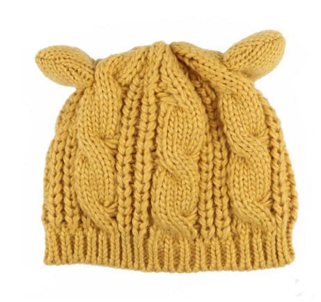 Cosy Cat Ear Knit Beanie in various colours for autumn winter warmth