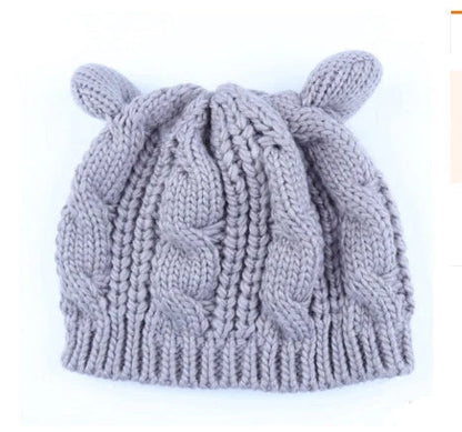 Cosy Cat Ear Knit Beanie in various colours for autumn winter warmth