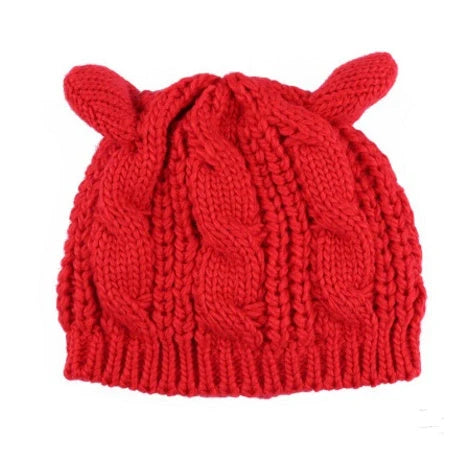 Cosy Cat Ear Knit Beanie in various colours for autumn winter warmth