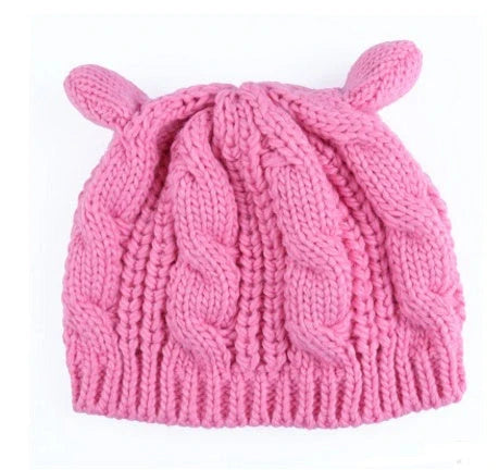 Cosy Cat Ear Knit Beanie in various colours for autumn winter warmth