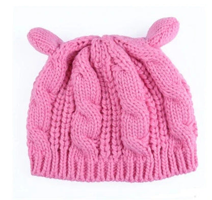 Cosy Cat Ear Knit Beanie in various colours for autumn winter warmth