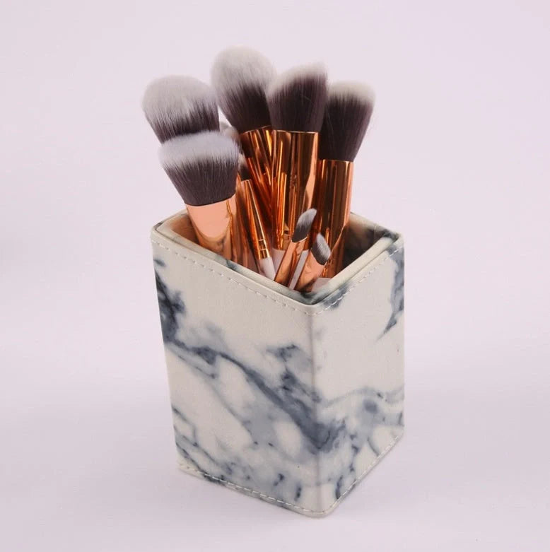 10-piece marble makeup brush set with 5 large and 5 small brushes for beauty applications