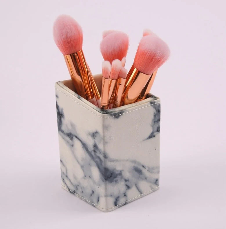 10-piece marble makeup brush set with 5 large and 5 small brushes for beauty applications