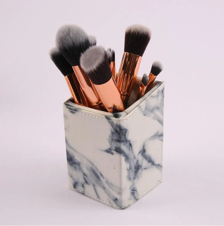 10-piece marble makeup brush set with 5 large and 5 small brushes for beauty applications