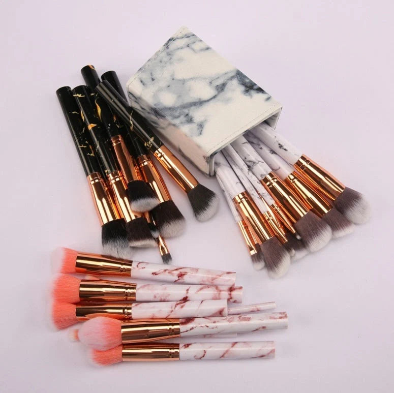 10-piece marble makeup brush set with 5 large and 5 small brushes for beauty applications