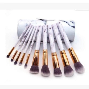 10-piece marble makeup brush set with 5 large and 5 small brushes for beauty applications