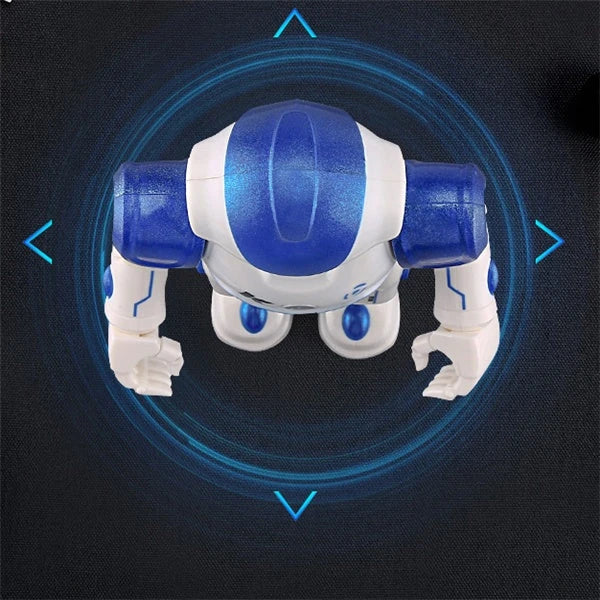 Remote-controlled dancing robot toy with gesture-sensing controls, preprogrammed songs and dances, and customizable programming capabilities
