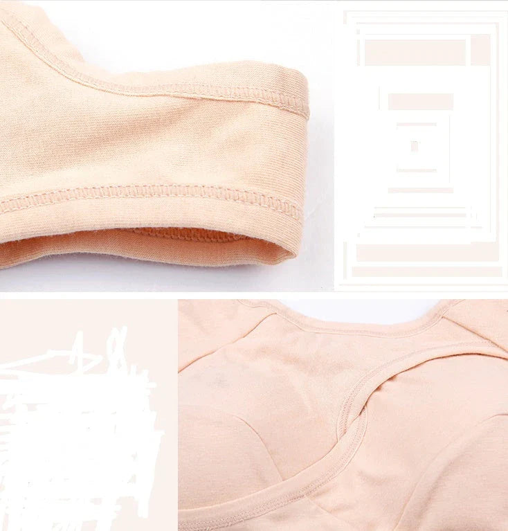 Supportive cotton sports bra with crossover design for lift and support, preventing sagging and bra lines