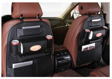 Premium leather car seat organisers with ample storage space for drinks, phones, pens, and other essentials, designed for UK drivers
