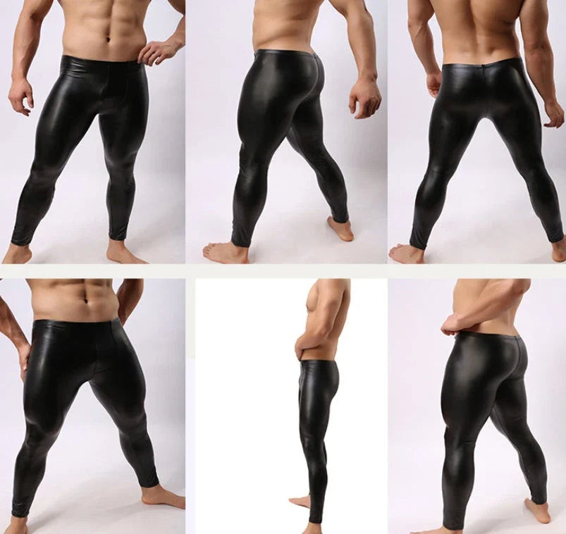 Sleek patent leather trousers with a slim, tailored silhouette and milk silk-like fabric for a luxurious, stage-ready look