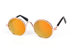 Stylish pet sunglasses in various colors, including khaki, pink, green, and yellow
