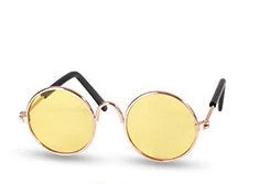 Stylish pet sunglasses in various colors, including khaki, pink, green, and yellow