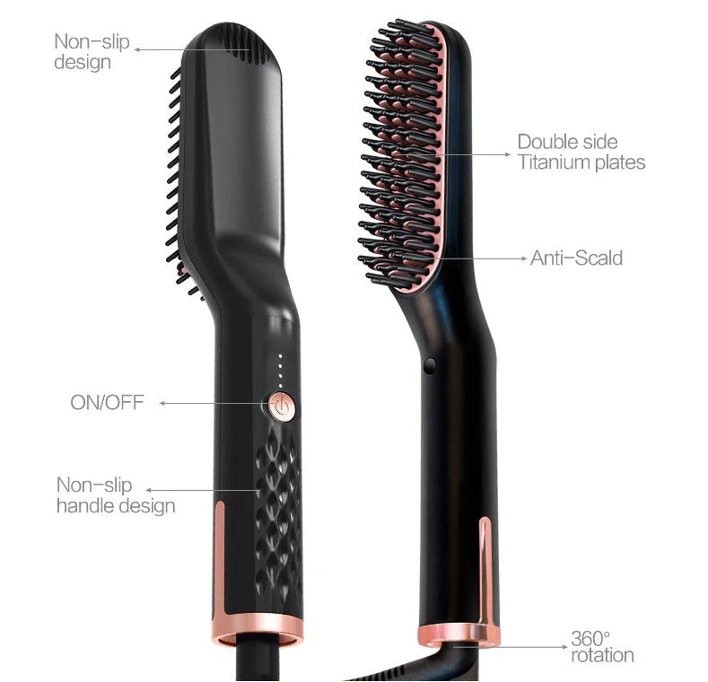 Electric straightening hair comb with ceramic coating and dual temperature settings