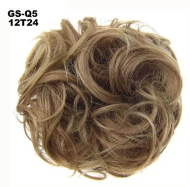 Synthetic wavy curly messy hair bun for women, 12cm diameter, high temperature wire