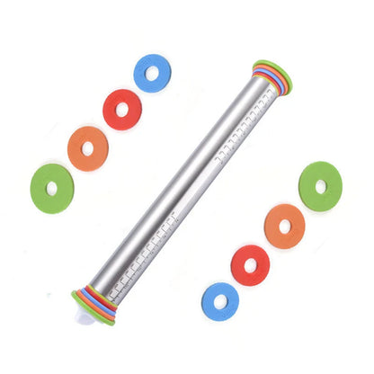 17-inch stainless steel rolling pin with adjustable thickness scales for precise dough control