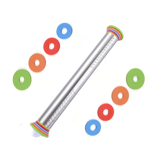 17-inch stainless steel rolling pin with adjustable thickness scales for precise dough control