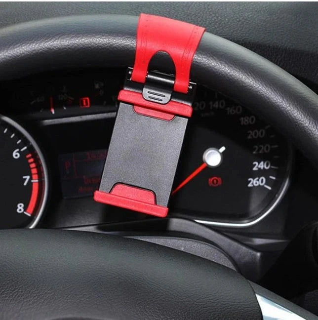 Universal steering wheel phone mount for hands-free smartphone use