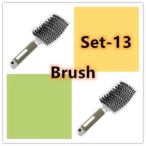 A premium hair brush with a sleek design, featuring soft bristles and a rounded massage function for healthy, detangled hair