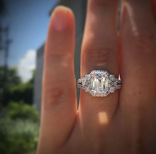 Elegant Princess Square Cubic Zirconia Wedding Ring for women, perfect for weddings and proposals.