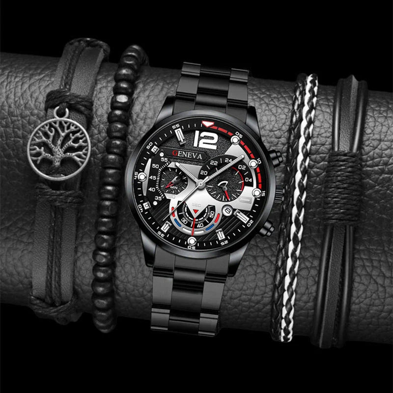 Premium stainless steel men's watch with bracelet in multiple color options