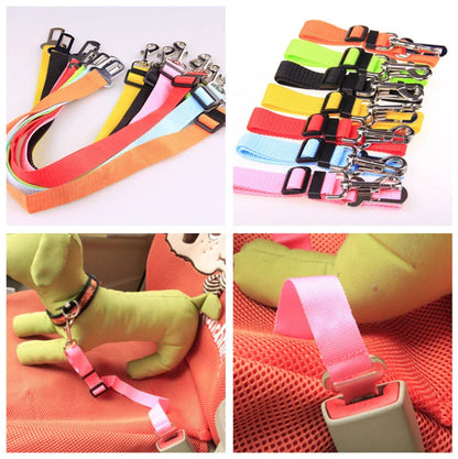 Adjustable dog seatbelt made of durable nylon material with heavy-duty hardware for secure pet travel