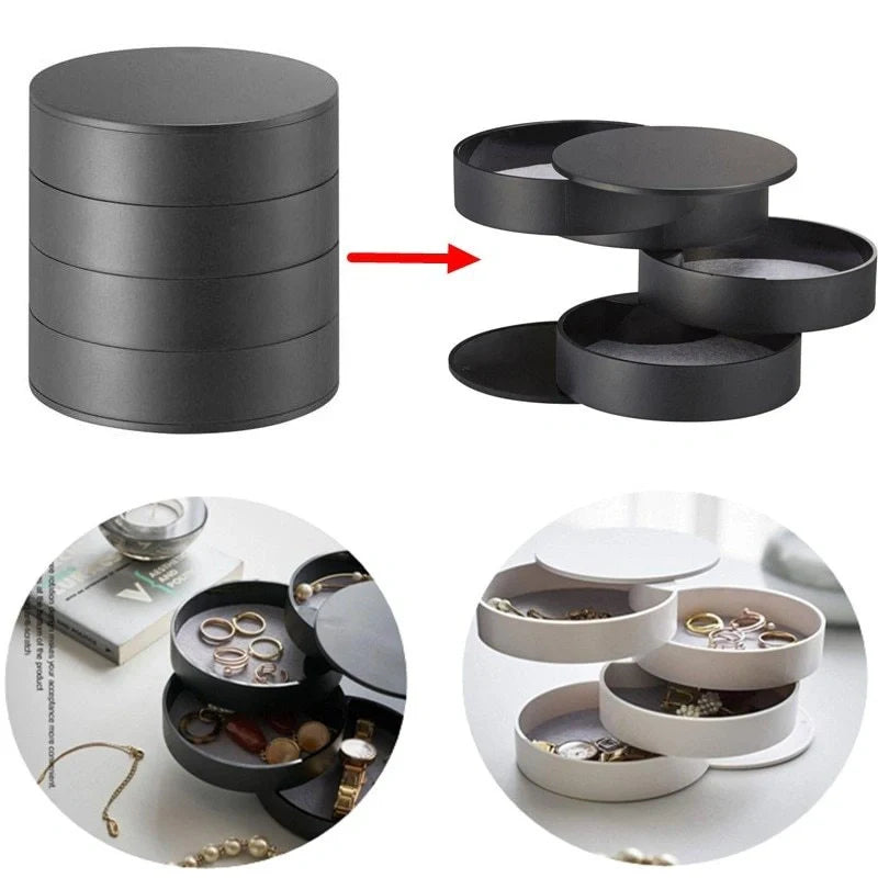 Plastic jewelry box storage container with 360-degree rotation and four-tier organizer