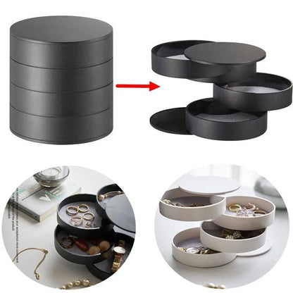 Plastic jewelry box storage container with 360-degree rotation and four-tier organizer