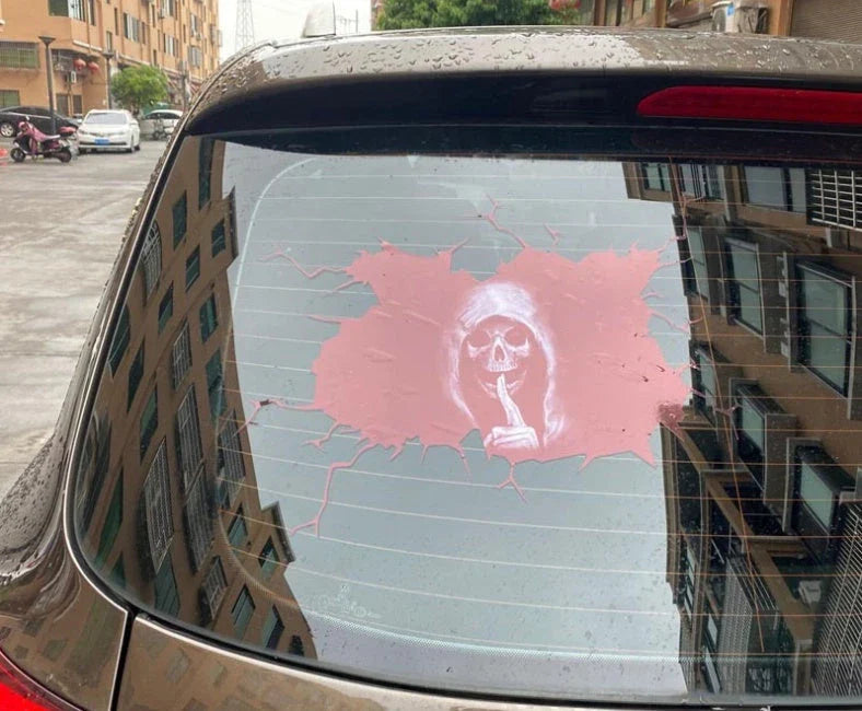 Spooky skull-themed Halloween car decal for adding a haunting touch to your vehicle