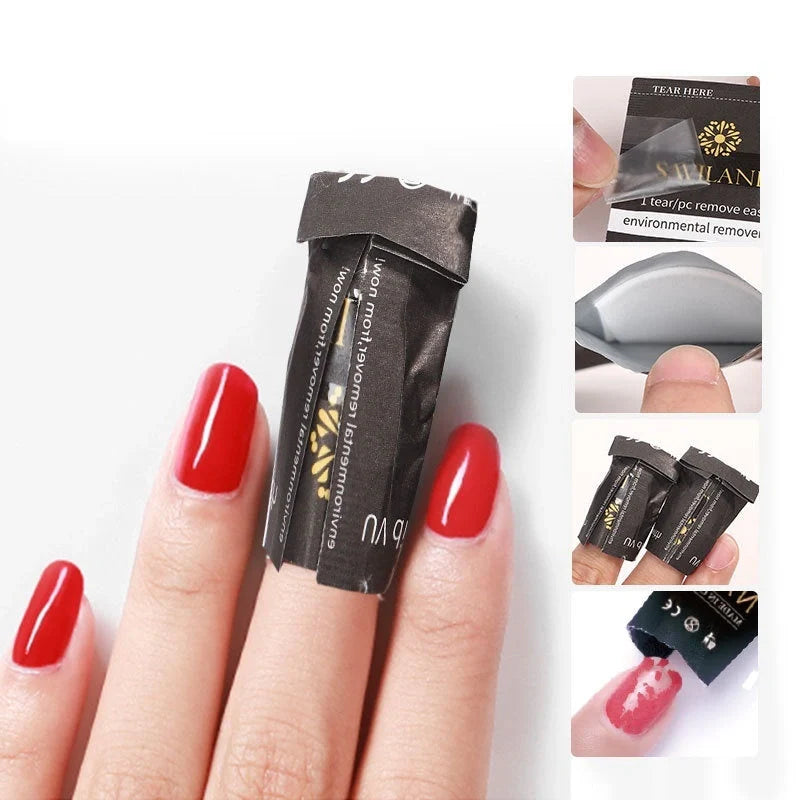Nail polish remover wraps with self-contained cotton for quick and easy polish removal