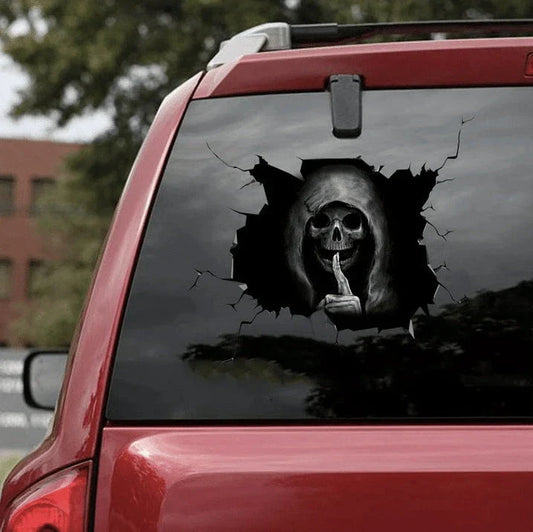 Spooky skull-themed Halloween car decal for adding a haunting touch to your vehicle