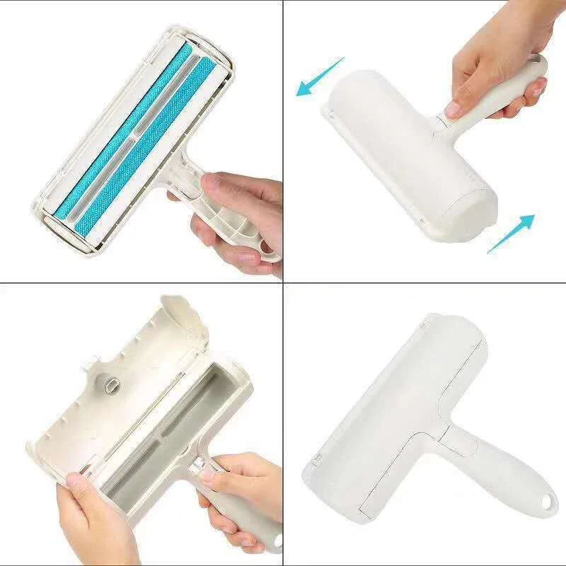 Durable ABS pet hair remover tool in red and blue for efficient cleaning of furniture and carpets