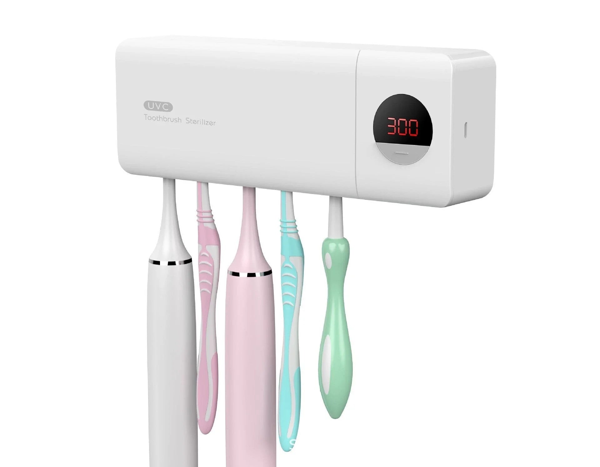 Rechargeable UV Toothbrush Sanitizer in multiple color options, featuring a sleek and compact design for home and travel use