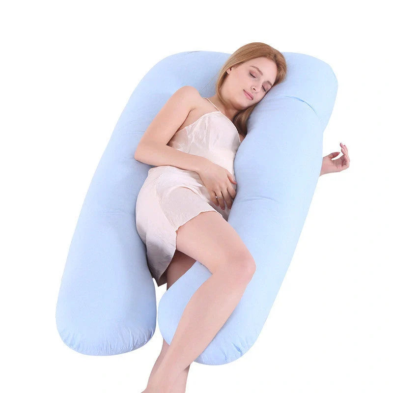 Premium U-shaped pregnancy pillow with soft cotton casing and polyester fiber filling for exceptional comfort and support