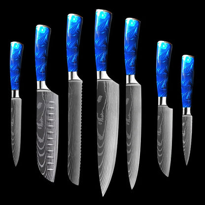 Premium 8-inch Chef Knife with elegant blue resin handle and stainless steel blade