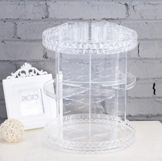 Diamond Wave Makeup Organiser with 360-degree rotating compartment and premium finishes